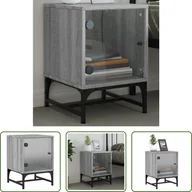 Szafki nocne - The Living Store Szafka nocna z drzwiami szklanymi szara Sonoma 35x37x50 cm - miniaturka - grafika 1