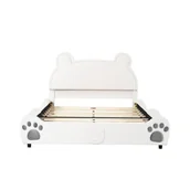 Łóżka dla dzieci i młodzieży - Białe tapicerowane łóżko dziecięce 140 x 200 cm aksamitna skóra naturalna - miniaturka - grafika 1