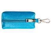 Etui na klucze - Niebieskie skórzane etui na klucze karabińczyk kółeczko na łańcuszku małe lekkie na suwak - miniaturka - grafika 1