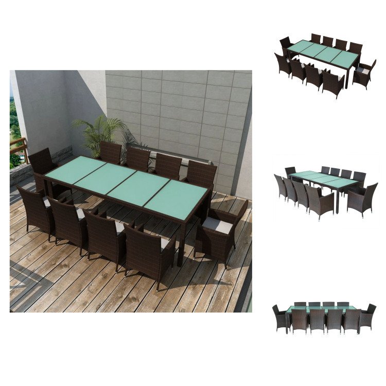 vidaXL 11-częściowy ogrodowy zestaw jadalniany z poduszkami z polirattanu brązowy - Zestawy mebli ogrodowych