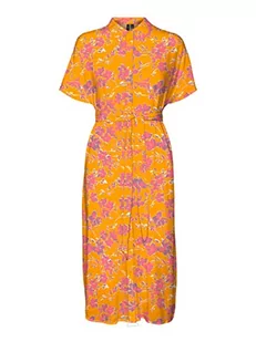 VERO MODA Vmmenny Ss Calf Shirt Dress WVN Ga sukienka, Radiant Yellow/Aop: mille, XL - Sukienki - miniaturka - grafika 1