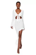 Koszule damskie - Trendyol Damska koszula damska, jednokolorowa, tkana, dwuczęściowy zestaw, biały, 8 - miniaturka - grafika 1