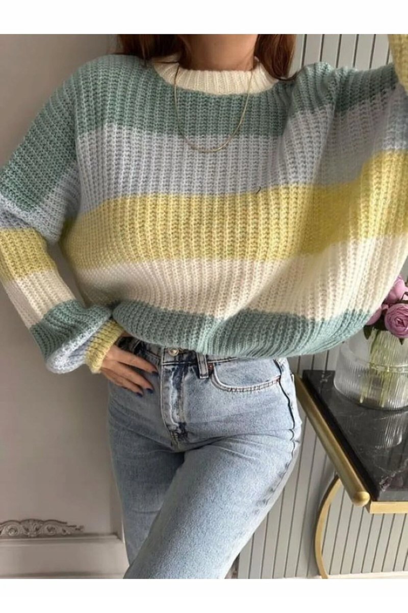 KRÓTKI SWETER DAMSKI W PASKI Z BAWEŁNY Z ELASTANEM 5HA*