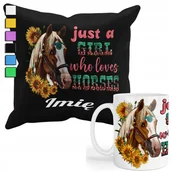 Gadżety dla niej i dla niego - ZESTAW KUBEK + PODUSZKA Z POSZEWKĄ- PREZENT DLA FANA HOBBY KONIE + IMIĘ - miniaturka - grafika 1