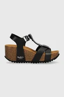 Sandały damskie - Pepe Jeans sandały PLS80007 kolor czarny COURTNEY FREE - miniaturka - grafika 1