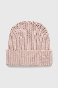 Calvin Klein czapka z domieszką wełny kolor różowy  K60K612033 - Czapki damskie - miniaturka - grafika 1