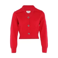 Swetry damskie - Aleva Damski kardigan z długim rękawem w delikatnym stylu z kołnierzem polo, czerwony, rozmiar XL/XXL, czerwony, XL - miniaturka - grafika 1