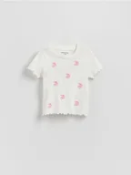 Bluzki dla niemowląt - Reserved - Prążkowany t-shirt z haftem - złamana biel - miniaturka - grafika 1