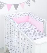 Pościel dla dzieci - MAMO-TATO 3-el pościel dla niemowląt 100x135 do łóżeczka 60x120 minky Chmurki szare na bieli / jasny róż - miniaturka - grafika 1