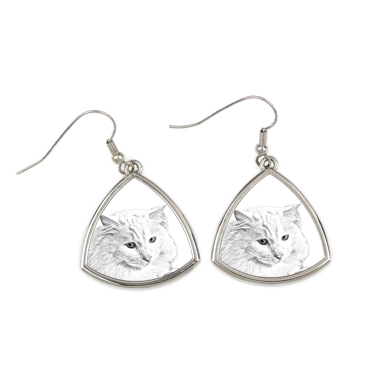 Turecka angora - kolczyki z kotem, wiszące kolczyki ze zdjęciem, personalizowana biżuteria z nadrukiem marki Art-Dog