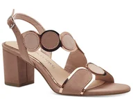 Sandały damskie - Sandały damskie eleganckie weselne na obcasie beżowe Marco Tozzi 28347-38 - miniaturka - grafika 1