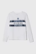 Bluzki dla dziewczynek - Guess longsleeve bawełniany dziecięcy kolor biały - miniaturka - grafika 1