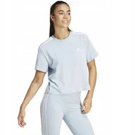 Koszulki i topy damskie - Koszulka damska adidas Essentials 3-Stripes Single Jersey Crop Top błękitna - miniaturka - grafika 1