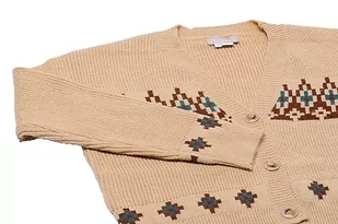 Jalene Damski diamentowy żakardowy kardigan z głębokim dekoltem w serek, wełniany, biały, wielokolorowy, rozmiar XS/S, Wełna biała, wielokolorowa, XS - Swetry damskie - miniaturka - grafika 1