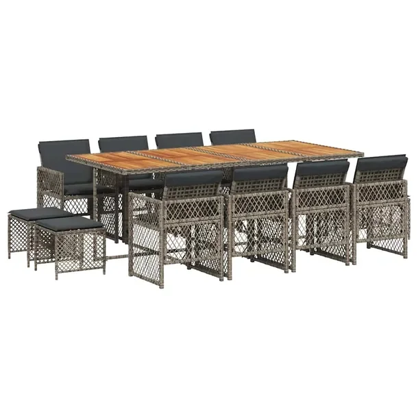 Zestaw mebli ogrodowych szary rattan PE 220 x 106 x 73 cm, 8 krzeseł, 4 st