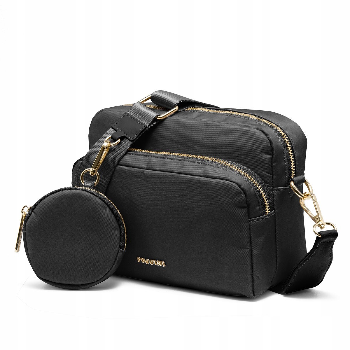 Torebka Damska Miejska z Saszetką Czarna Na Szerokim Pasku PUCCINI TM248-1