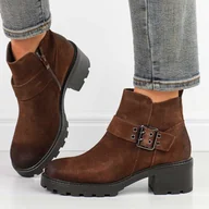 Botki damskie - Brązowe skórzane botki damskie Sergio Leone Bt720-S - miniaturka - grafika 1