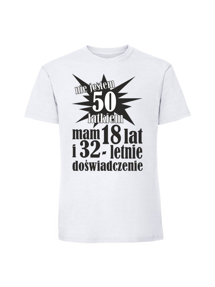 Męska koszulka z nadrukiem -50 NIE JESTEM 50 LATKIEM biały M