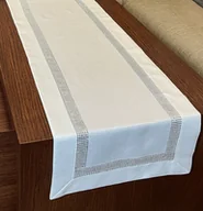 Obrusy i serwetki - Bieżnik dekoracyjny, 40x220, biały z błyszczącą nitką i cyrkoniami, OH-233-B - miniaturka - grafika 1