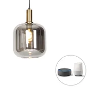 Lampy sufitowe - QAZQA Inteligentna lampa wisząca czarna ze złotem i dymionym szkłem z WiFi G95 - Zuzanna - miniaturka - grafika 1