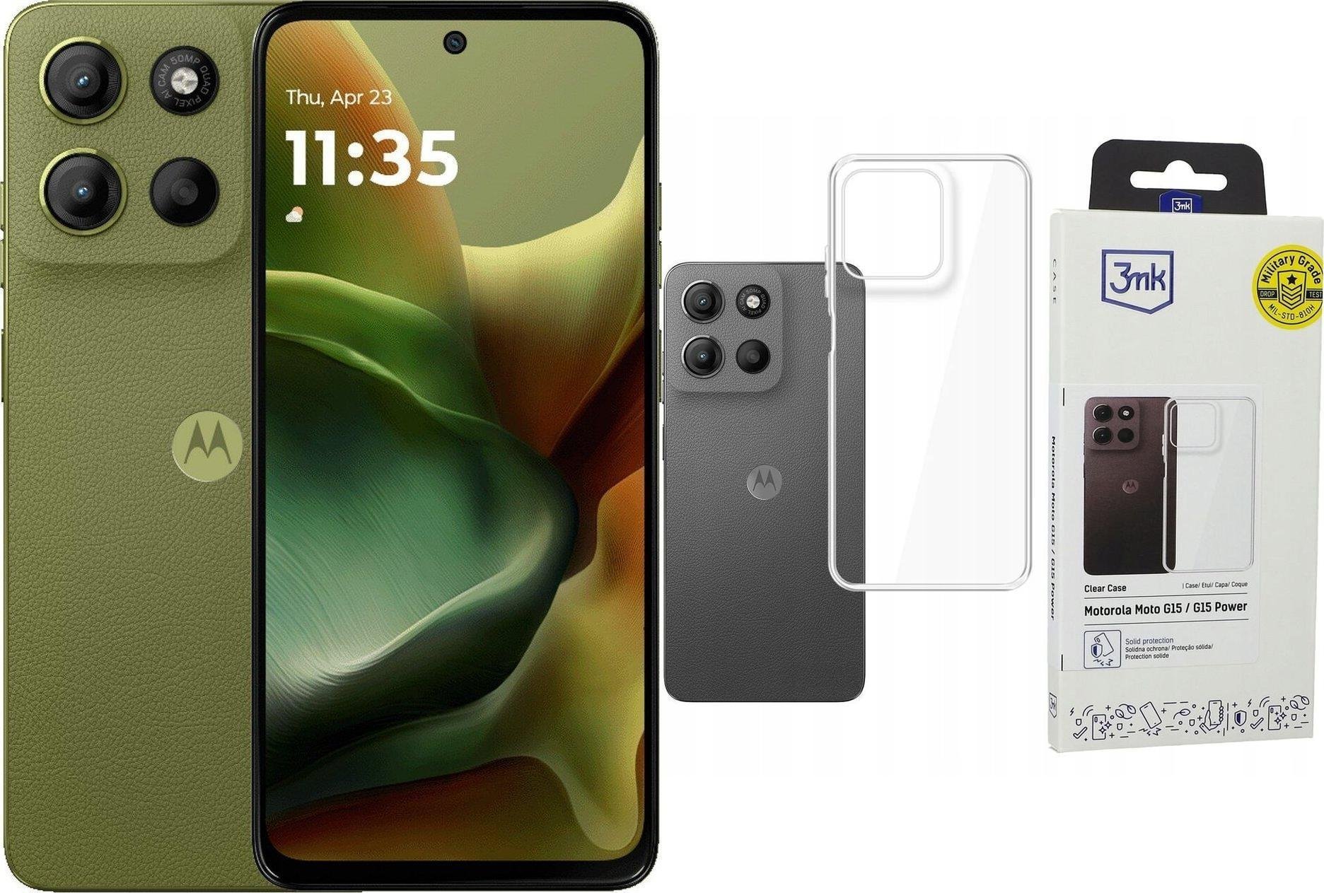 Smartfon Motorola Moto G15 8/256GB Zielony PB6G0002PL + Etui Clear Case