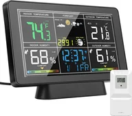 Stacje pogodowe - Stacja pogodowa, bezprzewodowy termometr wewnętrzny/zewnętrzny, monitor temperatury i wilgotności, 7,5-calowy kolorowy ekran z zegarem atomowym i regulowanym podświetleniem, zegar prognozy pogody z barometrem, fazy księżyca - miniaturka - grafika 1
