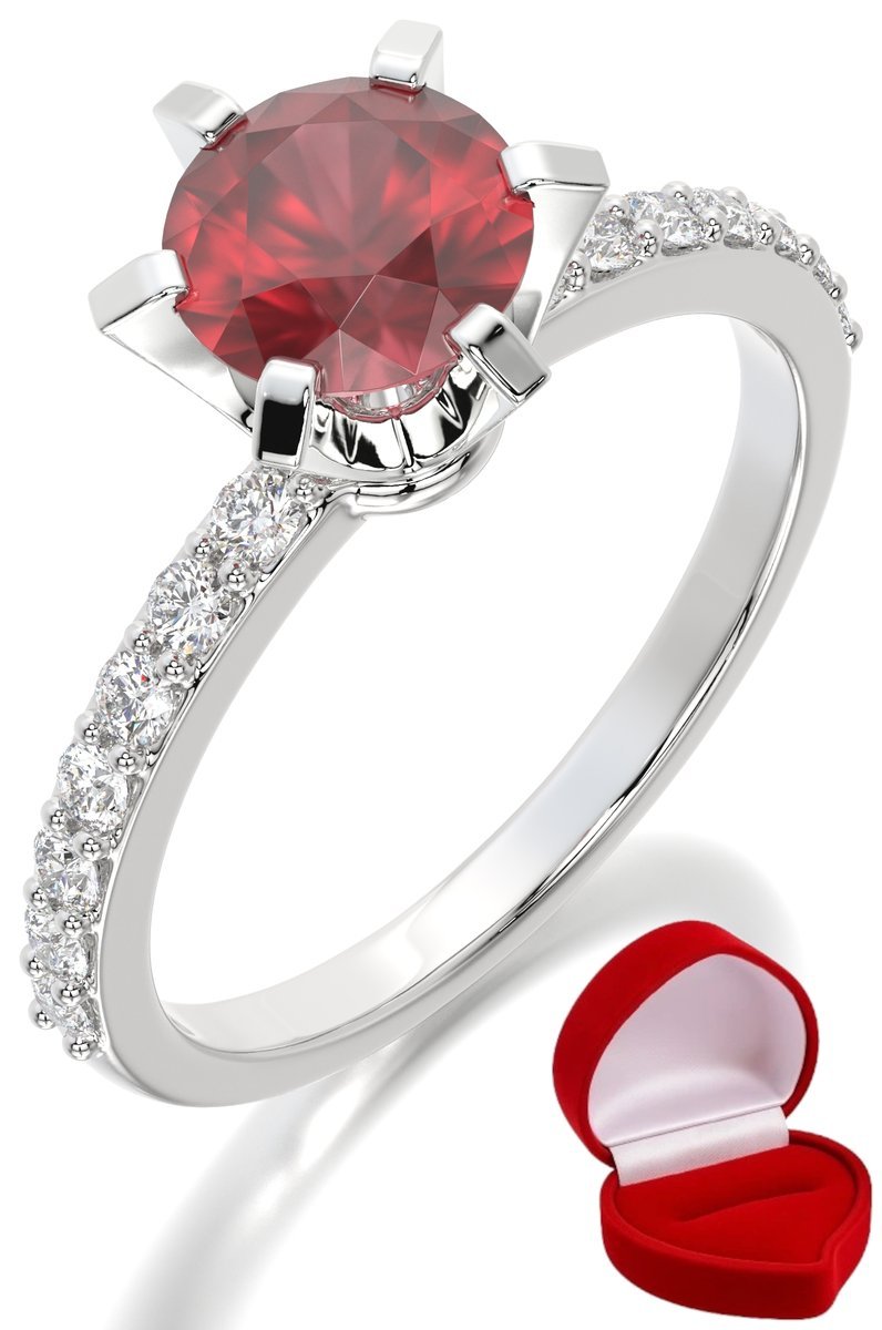 ZŁOTY PIERŚCIONEK ZARĘCZYNOWY 585 14k RUBIN 1 ct BIAŁE ZŁOTO R6