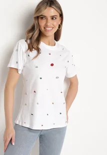 Biały T-shirt Ozdobiony Kolorowymi Cyrkoniami Wiadea - Koszulki i topy damskie - miniaturka - grafika 1