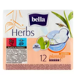 Bella 2x Podpaski Herbs Sensitive wzbogacone babką lancetowatą 12szt. - Podpaski - miniaturka - grafika 1