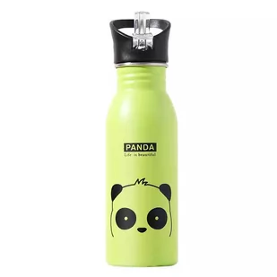 Stalowy Kolorowy bidon z rurką zamykany Zielony bidon panda - Bidony dla dzieci - miniaturka - grafika 1