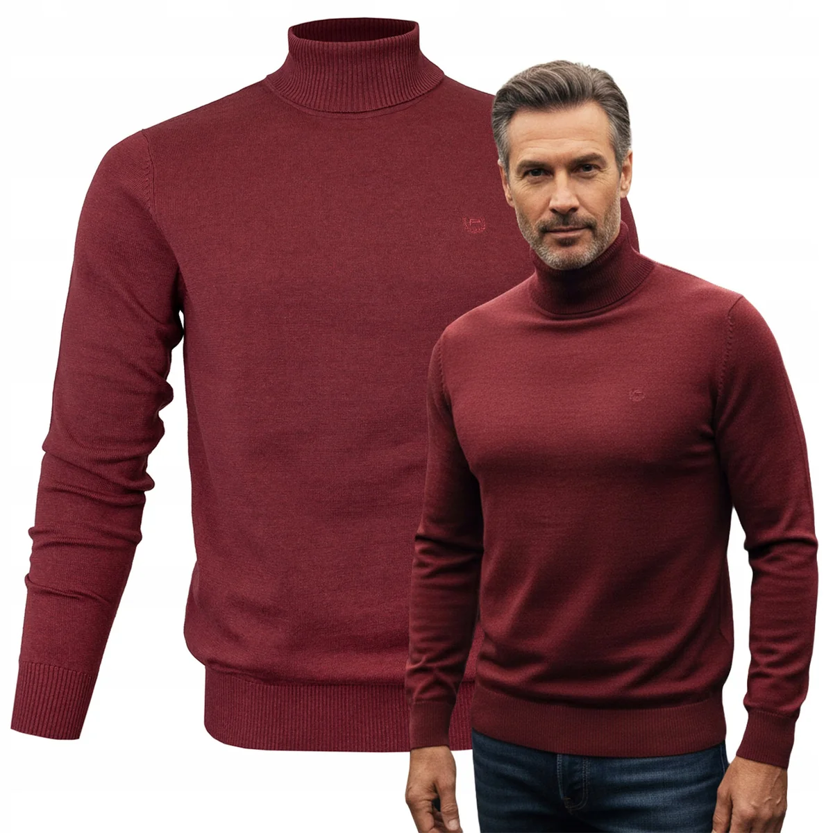 Klasyczny GOLF Sweter Męski Elegancki Bawełniany BORDOWY Pako Jeans Klasyczny GOLF Sweter Męski Elegancki Bawełniany BORDOWY XL Pako Jeans