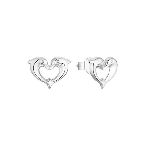 Amor 2028672 kolczyki na sztyfcie, srebro wysokiej próby 925, dla dziewcząt, 0,8 cm, srebrne, delfin, dostarczane w pudełku prezentowym, jeden rozmiar, Srebro, bez
