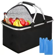 Kosze wiklinowe - Kosz piknikowy 30L torba termiczna na jedzenie kosz termiczny czarny - miniaturka - grafika 1