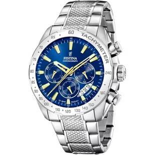 Zegarek Srebrny zegarek Męski Festina 20668/2 Timeless Chronograph z niebieską tarczą - Zegarki męskie - miniaturka - grafika 1