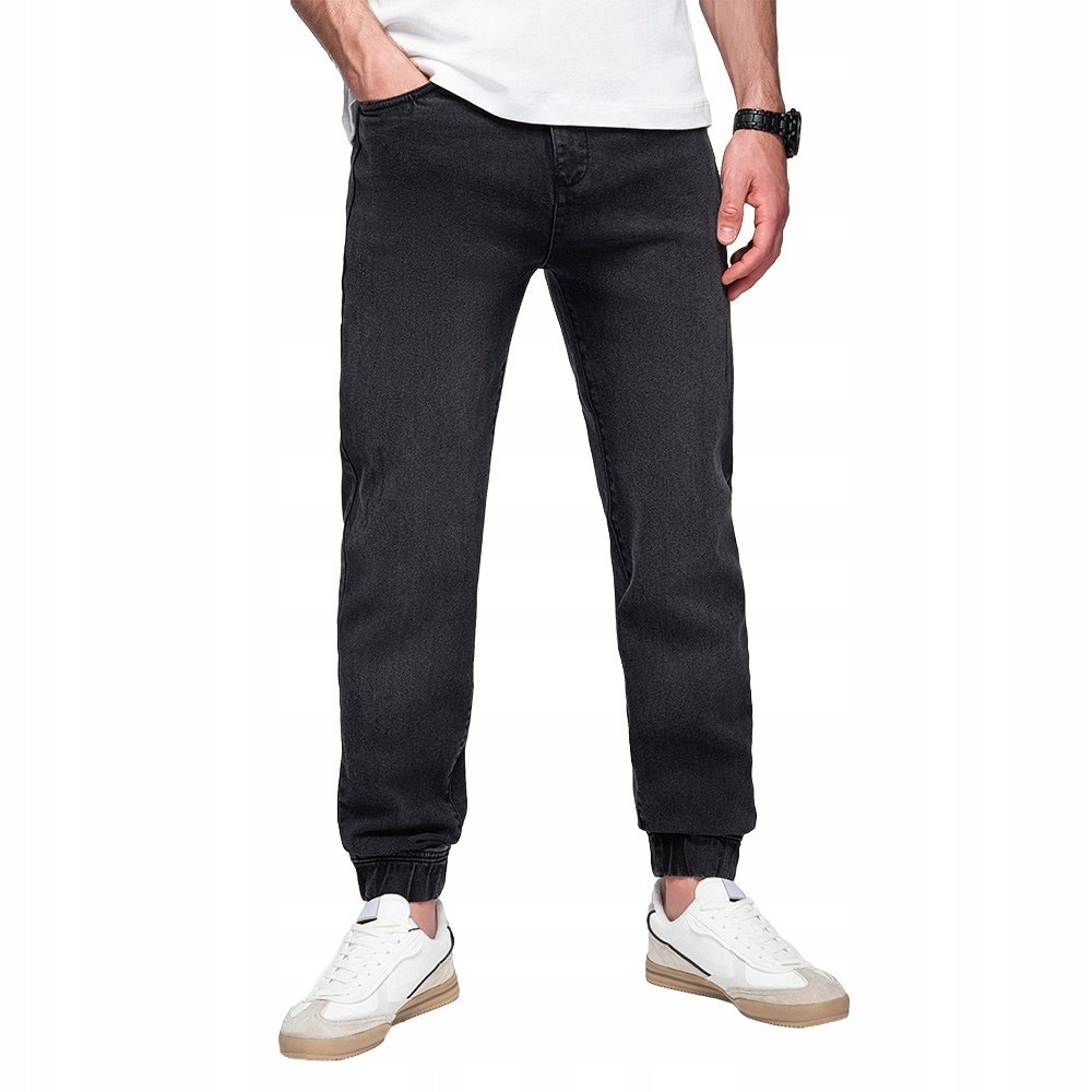 Męskie spodnie jeansowe JOGGERY klasyczne - czarne V3 OM-PADJ-0265 r. M