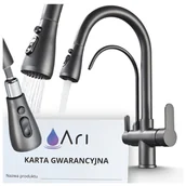 Baterie kuchenne - Bateria Kuchenna Trójdrożna z Obrotową Wyciąganą Wylewką Kran Do Kuchni Filtr NORDIC - GRAFIT - miniaturka - grafika 1
