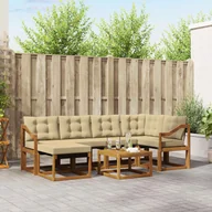 Sofy ogrodowe - vidaXL Zestaw Sof 7 pcs i Beżowy Drewno akacji i tekstylen - miniaturka - grafika 1