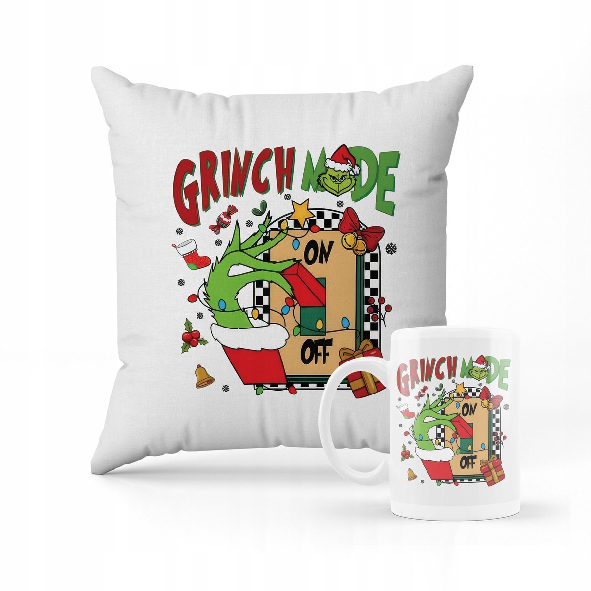 ZESTAW PODUSZKA + KUBEK Grinch święta + IMIĘ