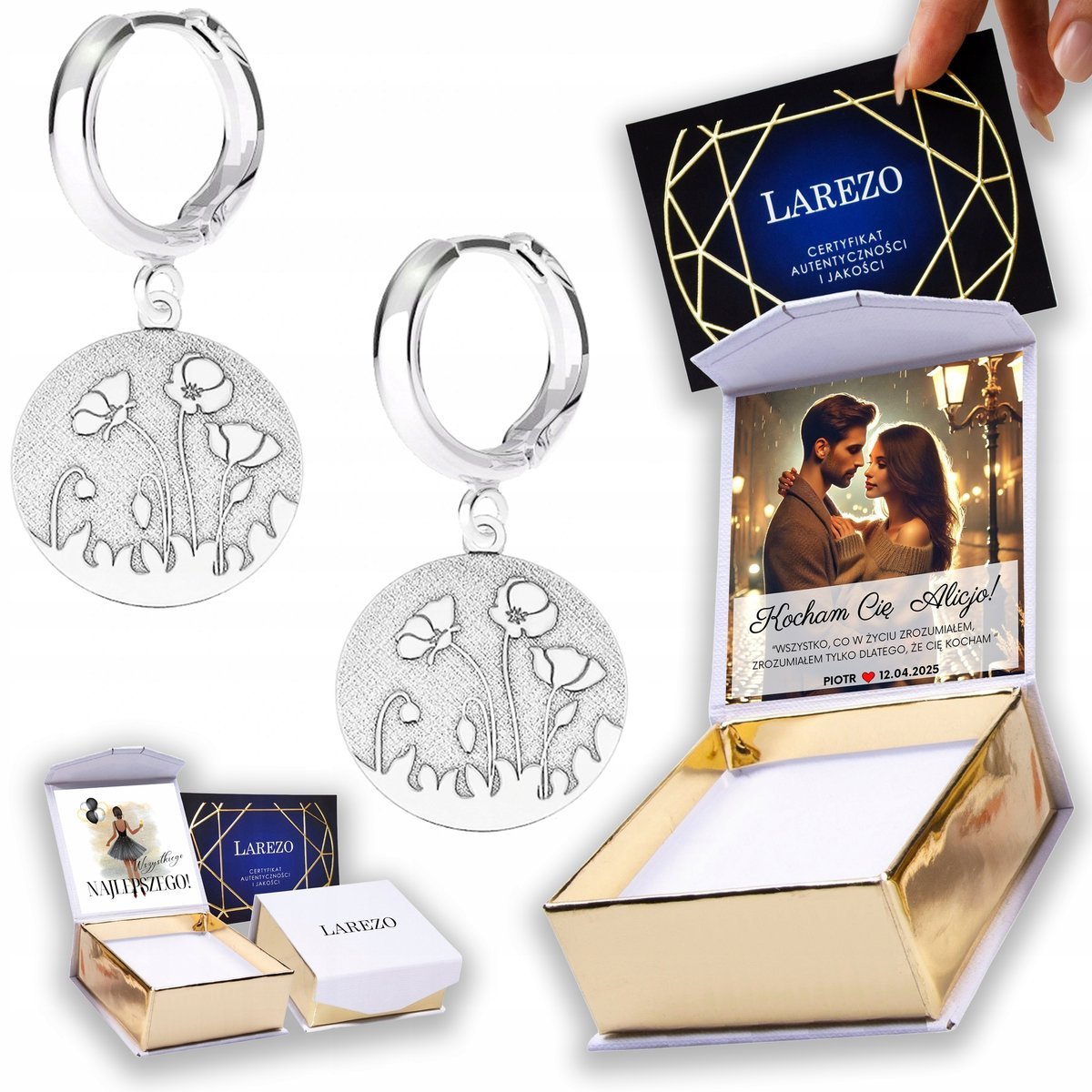 Kolczyki Srebrne 925 Blaszki Maki Kwiaty Kwiat Blaszka z Makami NADRUK