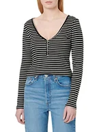 Koszulki i topy damskie - Vila Damska koszulka z długim rękawem Vibalu L/S Rib Top-Noos, Czarne/paski: optical Snow, XXL - miniaturka - grafika 1