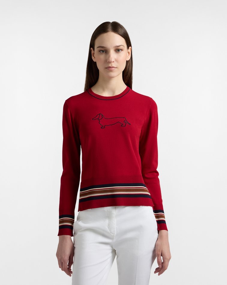 sweter girocollo con maxi bassotto damskie porpora