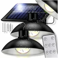Lampy ogrodowe - LAMPA SOLARNA 2X ŻYRANDOL LED WISZĄCA OGRODOWA ZEWNĘTRZNA PANEL + PILOT - miniaturka - grafika 1