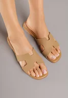 Klapki i japonki damskie - Beżowe Klapki Vices z Geometryczną Cholewką Arlemia - miniaturka - grafika 1