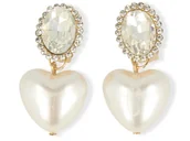 Kolczyki - Klipsy do uszu perłowe serduszka złote wiszące - miniaturka - grafika 1