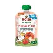 Desery dla dzieci - Holle Mus owocowy Pelican Peach brzoskwinia, truskawka, jabłko, owies po 6. miesiącu życia 100 g Bio - miniaturka - grafika 1