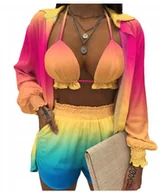 Stroje kąpielowe - 3-CZĘŚCIOWY STRÓJ PLAŻOWY SZORTY KOSZULA XL - miniaturka - grafika 1