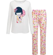 Piżamy damskie - Damska piżama z długim rękawem, z gejszą, kremowa - miniaturka - grafika 1