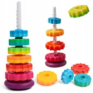Zabawki sensoryczne - ZAKRĘCONA PIRAMIDA PIRAMIDKA WIEŻA EDUKACYJNA TĘCZOWA KOLOROWA DO UKŁADANIA - miniaturka - grafika 1