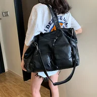 Torebki damskie - TEMU Czarna Torba Tote z Wzorem Krokodyla dla Kobiet – Duża Pojemność, Wielokieszeniowa Torba na Ramię, Stylowa i Uniwersalna do Pracy, Zakupów, - miniaturka - grafika 1