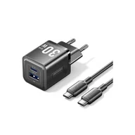 Ładowarki do telefonów - Ładowarka sieciowa z kablem USB-C 2 porty USB-C + USB-A GaN czarna - miniaturka - grafika 1